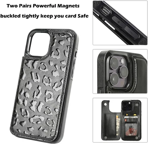 Miniatura 4 de uCOLOR Funda compatible con iPhone 13 Pro Max de 6.7 pulgadas con ranura para tarjetero, función atril, doble cierre magnético y diseño de bloqueo