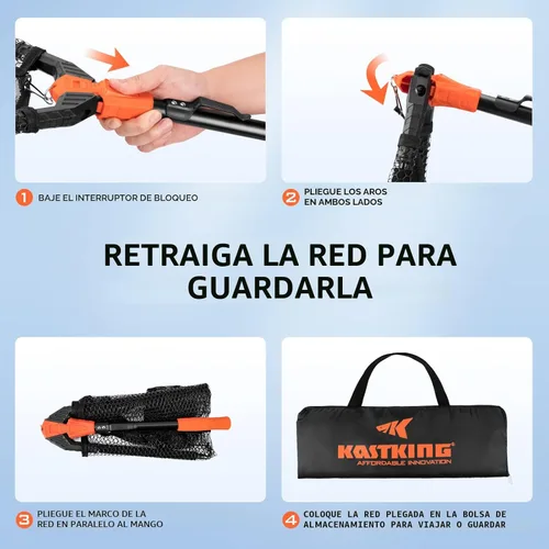 Miniatura 8 de KastKing Pontus - Red de pesca para pescar, plegable y ligera, red de pesca de agua dulce con escala de longitud integrada, mango de aluminio, malla