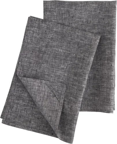 Solino Home Chambray - Juego de 2 toallas de cocina de lino negro 100% puro de 17 x 26 pulgadas con lazo para colgar, paño de cocina de lino europeo