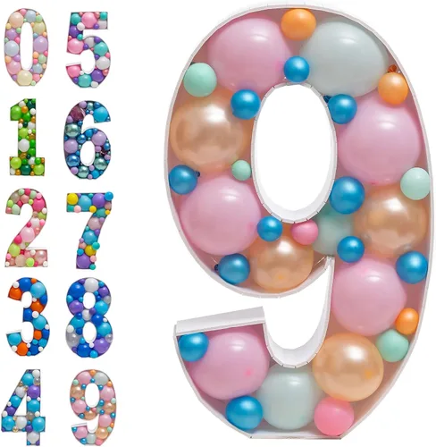 JoyBox Design Marco de Globos en Mosaico Números 9 Tablero de Espuma Grande Precortado Letrero Troquelado para Telón de Fondo de Cumpleaños de Niño