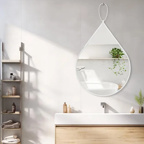 Miniatura 11 de Espejo colgante de pared de 26 x 18 pulgadas, espejos en forma de lágrima con marco de metal, espejos de pared de bronce decorativos para baño, sala