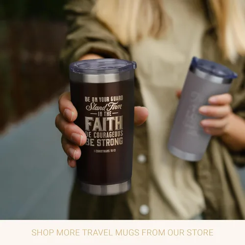 Miniatura 7 de Christian Art Gifts - Vaso de viaje de acero inoxidable de 18 oz con doble pared aislante al vacío con versículo bíblico, gris, con tapa retráctil