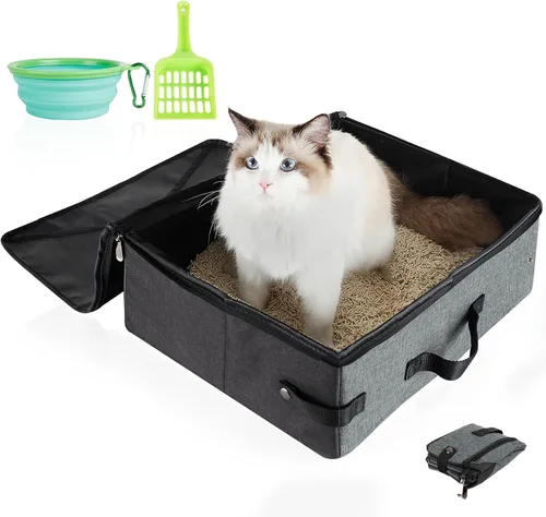 Miniatura 15 de HiCaptain Caja de arena portátil de viaje, caja de arena plegable para gatos con tapa y asa, transportador de arena plegable ligero estándar