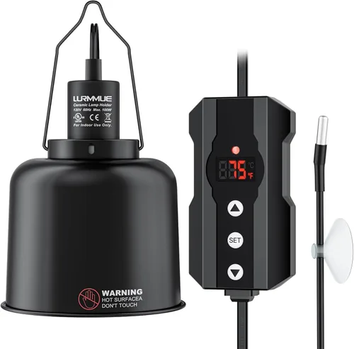 Lámpara de calor para reptiles de 5.5 pulgadas de profundidad con abrazadera y controlador digital de termostato de reptiles, soporte de bombilla de