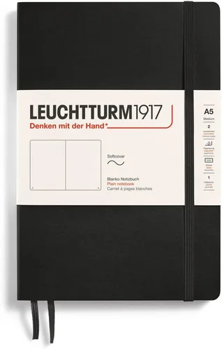 Miniatura 26 de LEUCHTTURM1917 - Cuaderno mediano A5 de tapa blanda, 123 páginas numeradas para escribir y llevar un diario (color negro, cuadriculado)