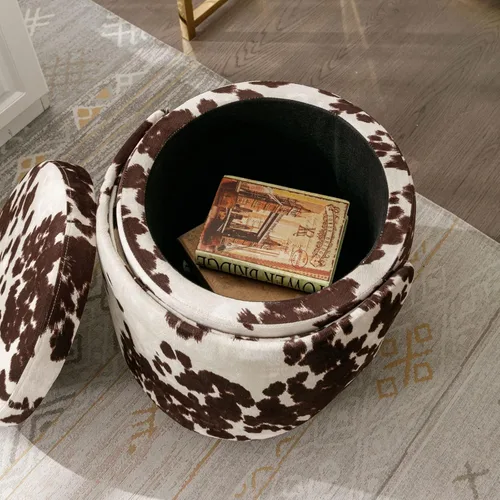 Miniatura 9 de LukeAlon Otomana de Maquillaje de Lino con Almacenamiento, Taburete de Tocador Giratorio Tapizado 360° con Respaldo Plegable, Reposapiés Cilíndrico