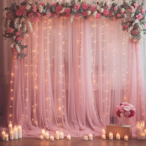 Miniatura 9 de Cortina de telón de fondo de tul negro de 10 x 10 pies con cadena de luces para fiestas, cortinas de fondo de fotos transparentes para bodas