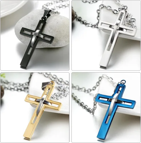 Miniatura 18 de OIDEA Cross Pendant Necklace for Men Women: High Polish Hollow Openwork Stainless Steel Cross Chain Mens Jewelry Gifts