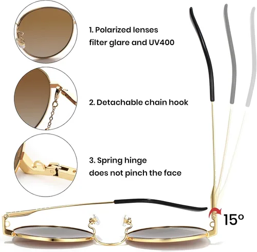 Miniatura 2 de Veda Tinda Vision Gafas de sol redondas pequeñas vintage clásicas retro para mujeres y hombres, protección UV400 con cadena