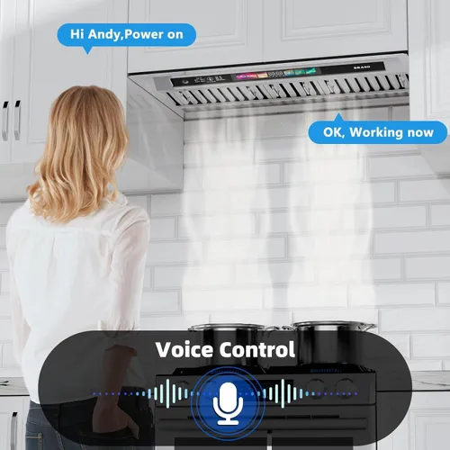 Miniatura 4 de BRANO Campana extractora de inserción, campana de ventilación de cocina integrada de 900 CFM con control de voz, gestos y táctil, ventilador