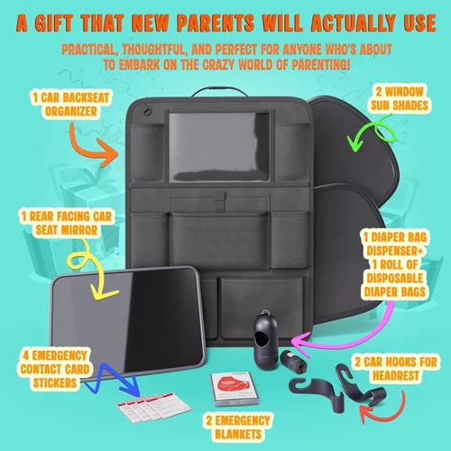 Miniatura 5 de Kit de iniciación para los nuevos padres con 1 organizador de asiento trasero, 2 parasoles de ventana, 2 ganchos para reposacabezas, 1 espejo