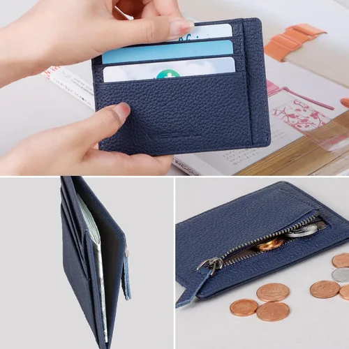 Miniatura 2 de VISOUL Soporte delgado para tarjetas de crédito para mujer, bloqueo RFID, cartera pequeña de cuero para mujer con bolsillo para monedas
