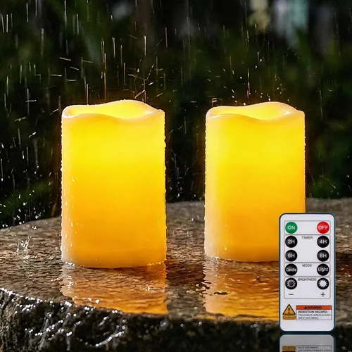 Miniatura 8 de Homemory paquete de 9 velas sin llama, impermeables para exteriores, velas LED acrílicas que funcionan con pilas, con control remoto y temporizador