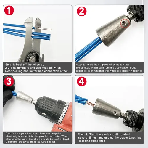 Miniatura 4 de 4 piezas de herramienta de torsión de alambre para taladro, herramienta de torsión de tuercas de alambre y pelacables, controlador de conector