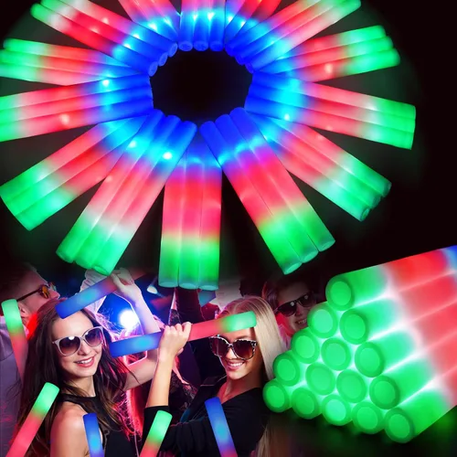 HONLYNE 120 varillas brillantes de espuma con 3 modos de parpadeo colorido, palos de luz LED, suministros de fiesta que brillan en la oscuridad para