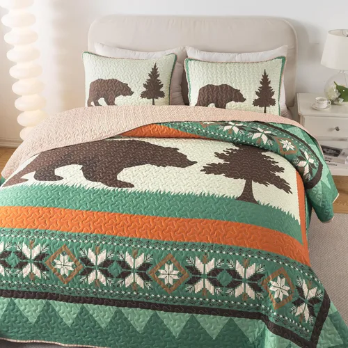 Miniatura 2 de Soul & Lane Juego de ropa de cama rústico para cabaña con diseño de oso - Tamaño individual con 1 funda, ropa de cama para cabaña en la naturaleza