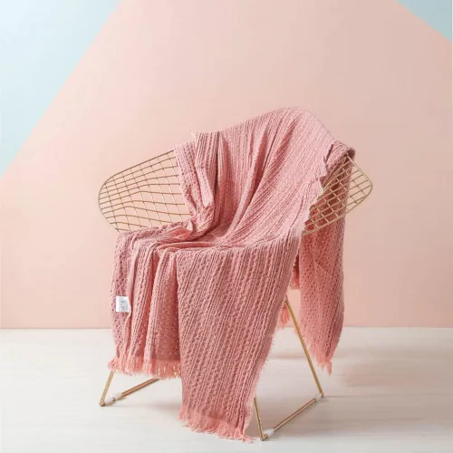 Miniatura 15 de Simple&Opulence Manta 100% algodón para sofá, cama, manta de punto gofre con borlas, suave, ligera, prelavada, transpirable, cómoda, decoración
