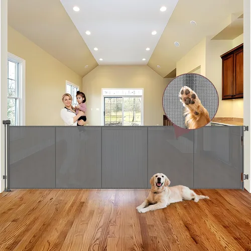 Miniatura 23 de Puertas retráctiles extra altas reforzadas de 41 pulgadas para bebés, puerta retráctil extra ancha de 120 pulgadas con varillas de apoyo, puerta