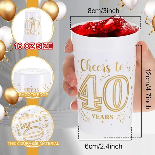 Miniatura 2 de Lallisa 40 tazas de plástico para fiestas de cumpleaños 40 a granel, de 16 onzas a 40 años, decoraciones de fiesta de 40 años, regalos de fiesta