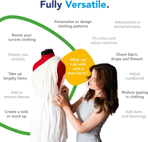 Miniatura 4 de Adjustoform Sew Simple FG304 maniquí ajustable para costura Poppy S-M (talla de vestido EE. UU. 4-12) maniquí femenino de 8 piezas + marcador