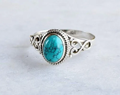Miniatura 2 de Avicrafts Turquoise Stone Ring 925 Sterling Silver Statement Ring For Women Handmade Gemstone Christmas Jewellery Gift For Her
