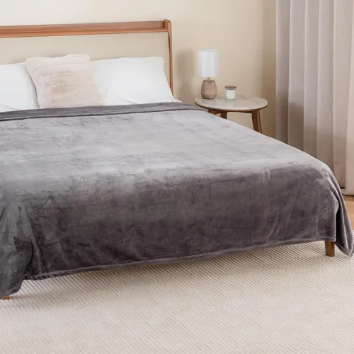 Miniatura 5 de Berkshire Blanket Cobija de terciopelo VelvetLoft® clásica para cama tamaño Twin, cobija ligera y suave de felpa para cama y sofá, color gris herón