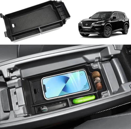 Organizador de reposabrazos 2021-2024 2025 para Nissan Rogue (S/SV/SL/Platinum/Rock Creek), organizador de consola central de plástico ABS y goma