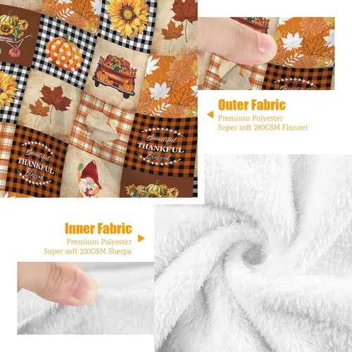 Miniatura 5 de Manta de forro polar suave, manta de otoño para sofá, diseño de gnomo, calabaza, camión, girasol, hoja de arce, búfalo, manta ligera, acogedora