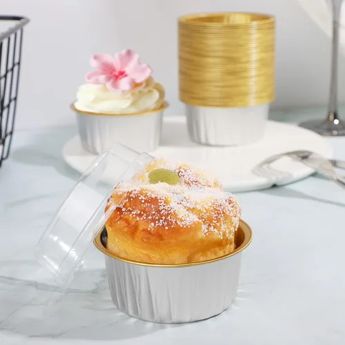 Miniatura 3 de EUSOAR Forros para cupcakes con tapas, 30 piezas desechables de papel de aluminio de 5 onzas, moldes para hornear cupcakes, envases de postre