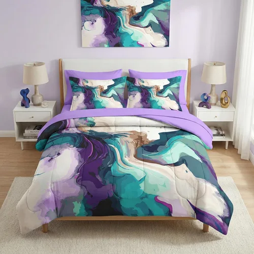 Miniatura 10 de Pamnest Juego de edredón tamaño Twin, juego de ropa de cama de mármol azul profundo de 5 piezas para niños y adultos, juegos de sábanas de piedra