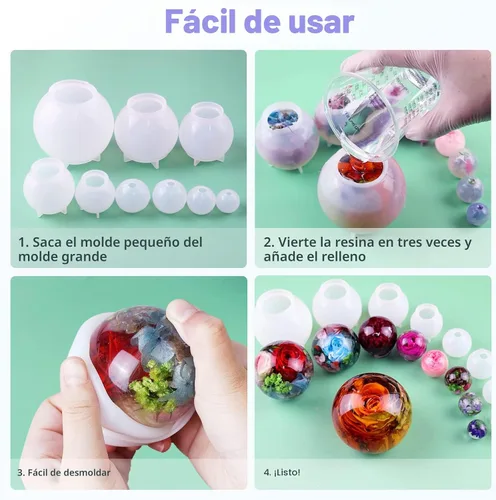 Miniatura 7 de LET'S RESIN 9 Piezas Moldes de Silicona Esféricos para Resina, Moldes de Resina de Esfera 3D Sin Costuras Mejorados, Moldes de Resina Epoxi de Bola