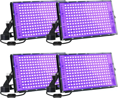 Paquete de 4 Bombillas LED de 150W Luz Negra UV, Luces UV Negras para Fiesta Brillante, Reflector UV al Aire Libre Resistente al Agua IP65 para