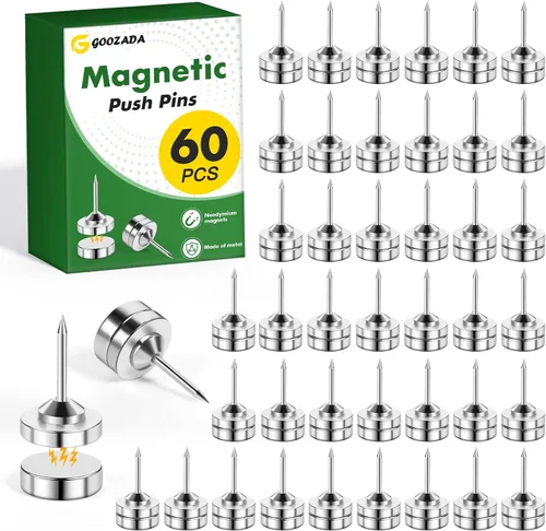 Miniatura 8 de Paquete de 36 pines magnéticos, tachuelas magnéticas plateadas, tachuelas magnéticas de metal, clip decorativo, pasadores para tablón de anuncios