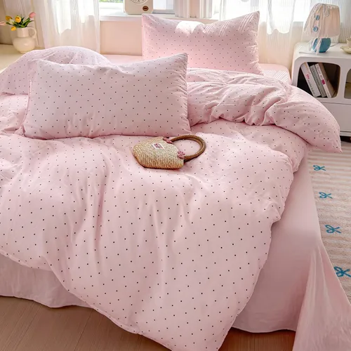 Miniatura 3 de Polka Dot Twin XL Duvet Cover Pink Zipper Twin XL Comforter Cover Cotton Double Gauze Cute Soft Duvet Cover Set with 2 Pillowcases Boho Girls