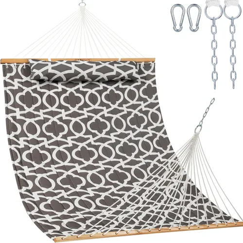 Miniatura 8 de Lazy Daze Hammocks Hamaca de tela acolchada de 12 pies con almohada suave, hamaca doble para 2 personas con barra separadora para patio exterior