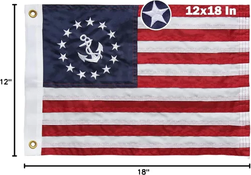 Miniatura 8 de TOPFLAGS Bandera de barco de 12 x 18 pulgadas, pequeña bandera bordada de Estados Unidos para exteriores con 2 ojales de latón, banderas americanas