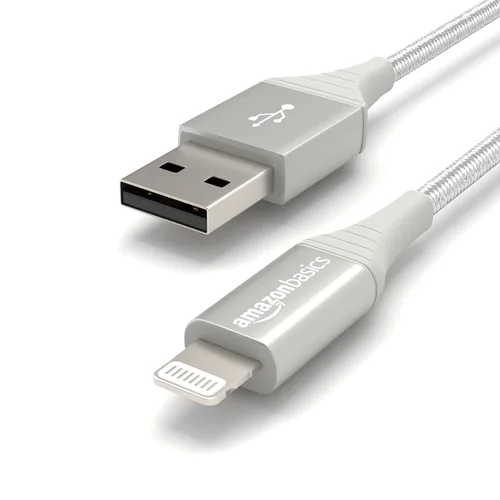 Miniatura 3 de Amazon Basics - Cable Lightning de nailon trenzado doble a USB, colección avanzada, cargador para iPhone certificado MFi Plateado