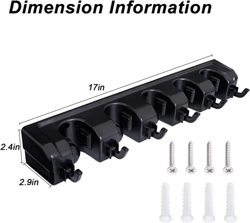 Miniatura 4 de HYRIXDIRECT Soporte de pared para escoba, soporte para trapeador, organizador de herramientas de jardín, garaje, lavandería, organizaciones y Negro