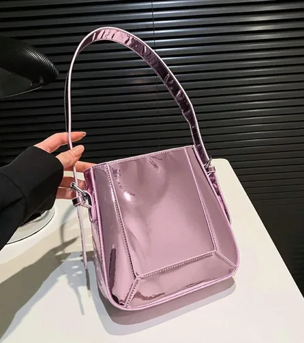Miniatura 4 de Bolso hobo para mujer, de charol, de color plateado brillante, bolso de hombro Y2K, bolso de hombro para fiesta 2023
