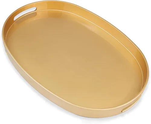 Miniatura 10 de Bandeja decorativa redonda negra con asas, bandeja versátil de 13 pulgadas para mesa de café, otomana, ideal para servir, exhibir y organizar