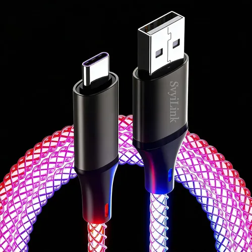 Miniatura 11 de Cable USB PD cargador rápido iluminado (USB 3 en 1 azul), cable de datos de teléfono, cable de carga de luz fluida, 39 pulgadas, material TPE