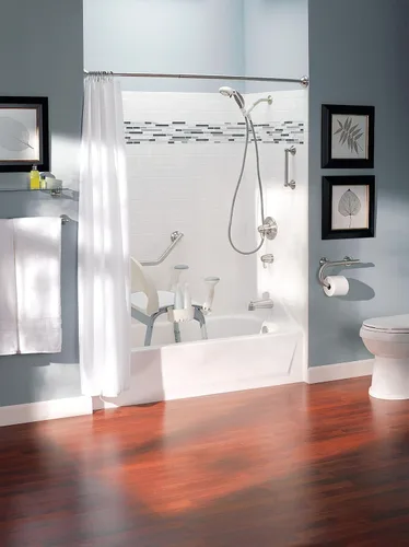 Miniatura 2 de Moen LR2350DBN Home Care - Barra de seguridad para baño de 24 pulgadas con toallero, níquel cepillado