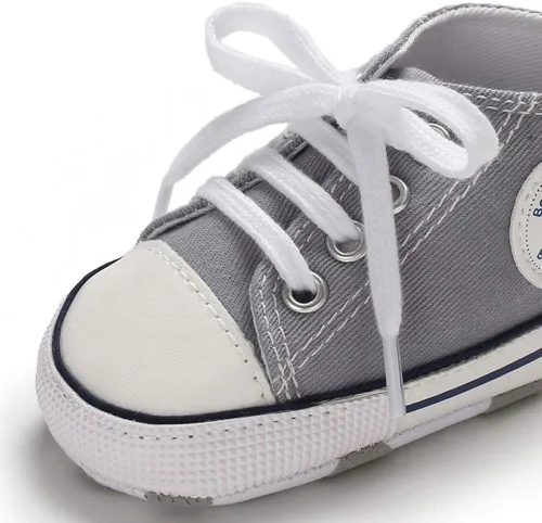 Miniatura 3 de KIDSUN - Zapatos deportivos unisex de caña alta para bebés, mezclilla de lona, suela antideslizante, suaves, para los primeros pasos