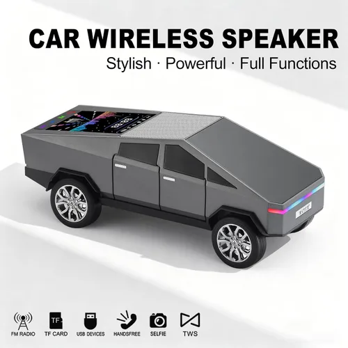 Miniatura 9 de WSTER WS-580 - Altavoz Bluetooth con reproducción de camión de estilo futuro con pantalla LED, TWS estéreo, FM, reproducción USB/TF, faros LED, Gris