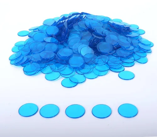 GSE Games & Sports Expert Blue Bingo Chips, 500 fichas de conteo transparentes de alto contraste de 3/4 pulgadas para juegos de bingo, fiestas Azul