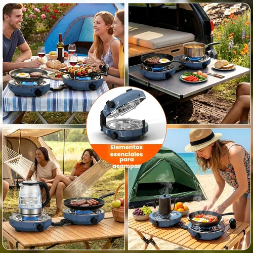 Miniatura 8 de Cofiyard Estufa de campamento de propano de 2 quemadores de 20,000 BTUs, estufa de campamento plegable portátil con quemadores ajustables, encendido