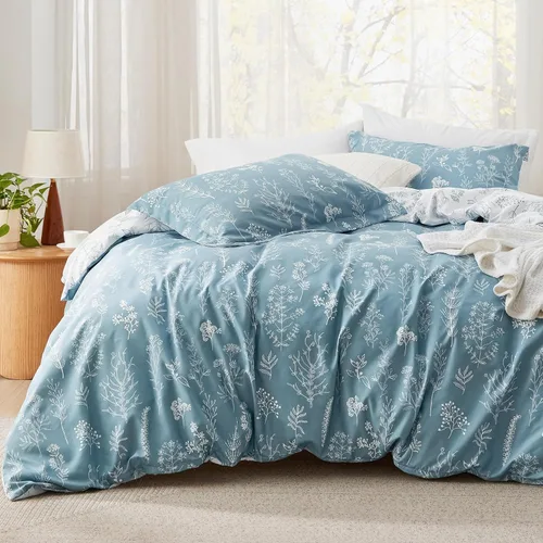 Miniatura 39 de Bedsure - Juego de edredón tamaño King, juego de ropa de cama verde salvia, 3 piezas de ropa de cama floral bonita, 1 edredón reversible suave