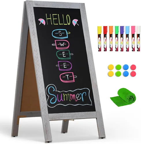 Miniatura 15 de 4 THOUGHT Pizarra magnética de doble cara en forma de A de 40"x20", tablero de sándwich independiente de madera de pino macizo para restaurantes