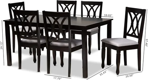 Miniatura 8 de Baxton Studio Petrina - Juego de comedor tapizado de tela gris, madera con acabado marrón expreso, 7 piezas