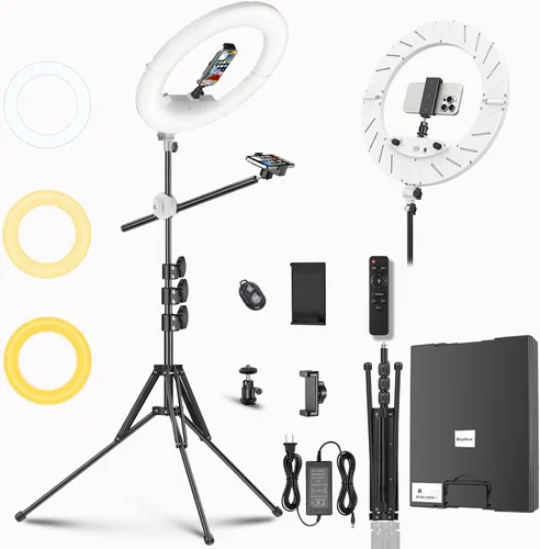Miniatura 10 de Kit de Luz de Anillo Grande con Soporte de 79", [Nueva Versión] 55W 6700K Regulable, Trípode de Luz de Anillo LED Grande de 18", Soporte Doble